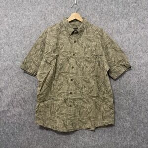 Woolrich Outdoor Button-Up Shirt Men's Sz L Green Fish Print Short Sleeve